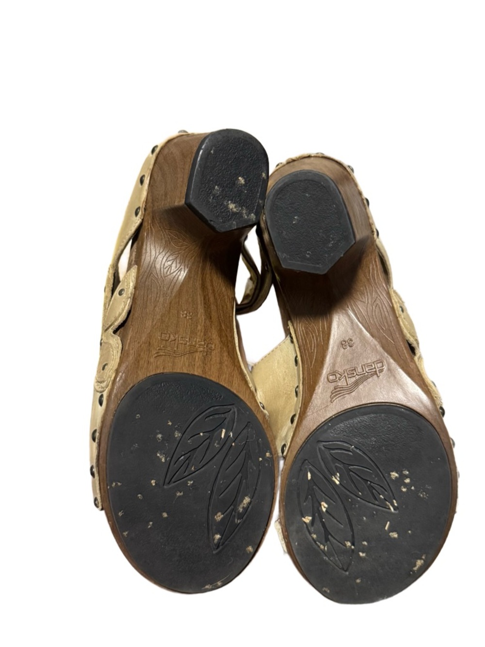 Dansko Nigella Leather Mule Strappy Sandal Women's 38 Tan Floral Block Heel Cute - Picture 5 of 7